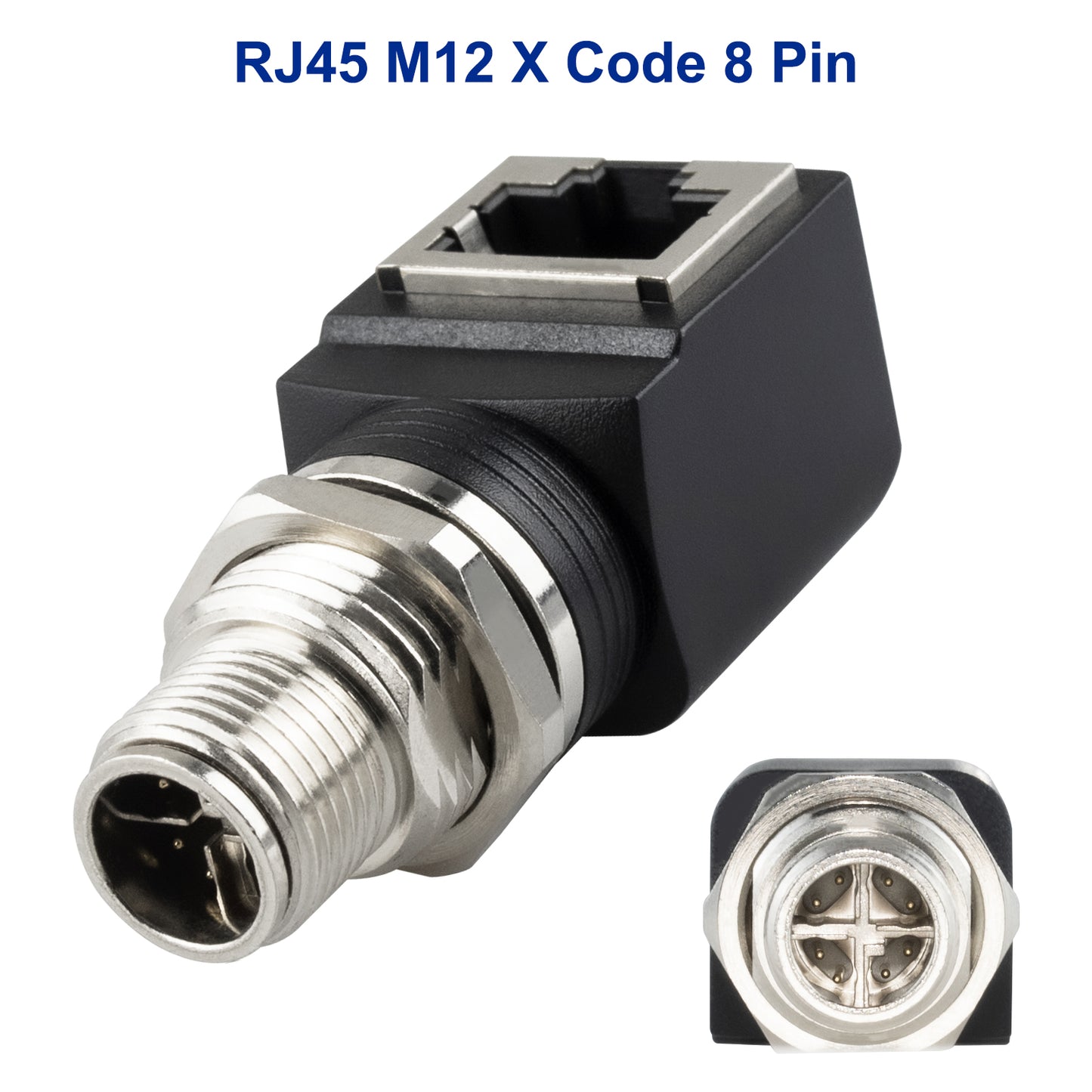 M12 X-Coded 8 Pin to RJ45 Adapter Cat6 Industrial Ethernet Shielded Connector IP68 Waterproof for Cognex and Automation Application