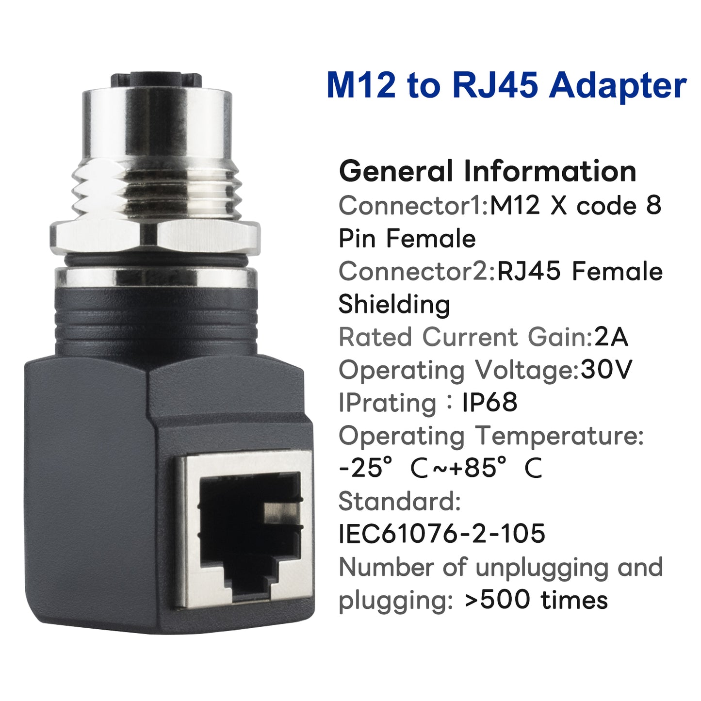 RJ45 to M12 X Coded 8 Pin Adapter Cat6/Cat5,Lonlonty M12 Female to RJ45 Female Connector X-Code IP68 Shielded Industrial Ethernet Adapter for Basler Cognex Industrial Camera Sensor