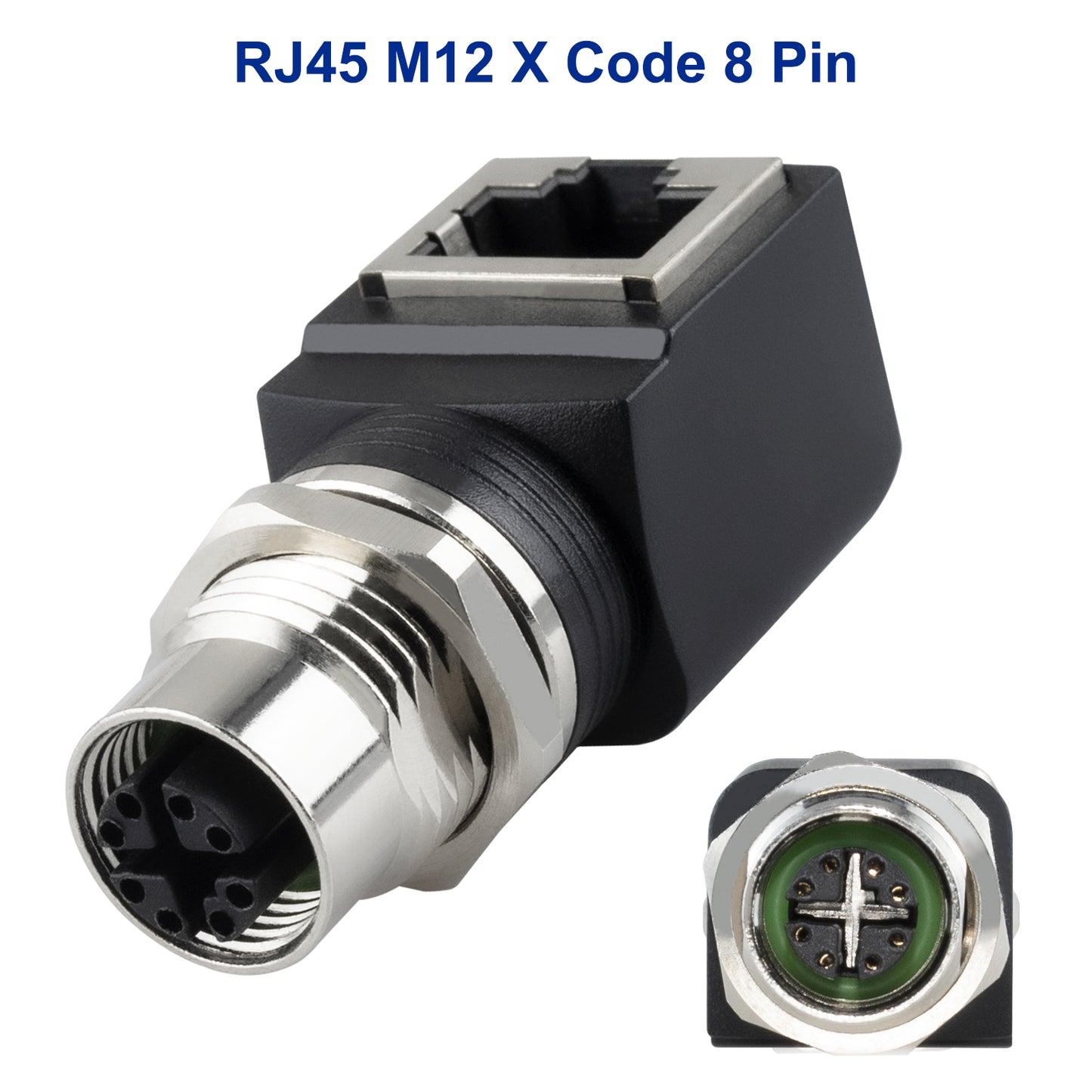 RJ45 to M12 X Coded 8 Pin Adapter Cat6/Cat5,Lonlonty M12 Female to RJ45 Female Connector X-Code IP68 Shielded Industrial Ethernet Adapter for Basler Cognex Industrial Camera Sensor