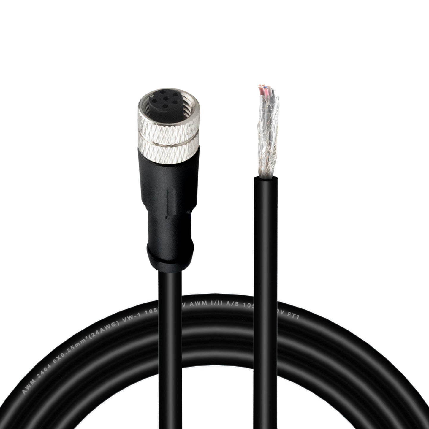 M8 Cable 6 Pin 6.5Ft/2M Female A Coding Circular Connector Cable Shielded IP67 Waterproof Single End Cable A Code