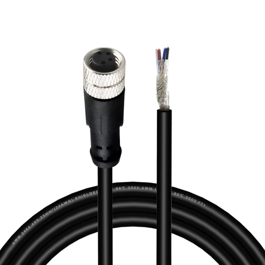 M8 Cable 4 Pin 6.5Ft/2M Female A Coding Circular Connector Cable Shielded IP67 Waterproof Single End Cable A Code