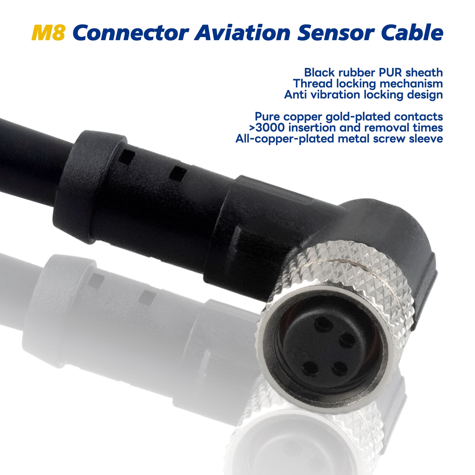 M8 Connector Aviation Sensor Cable - Female 4 Pin Right Angle 6.5Ft/2M ...