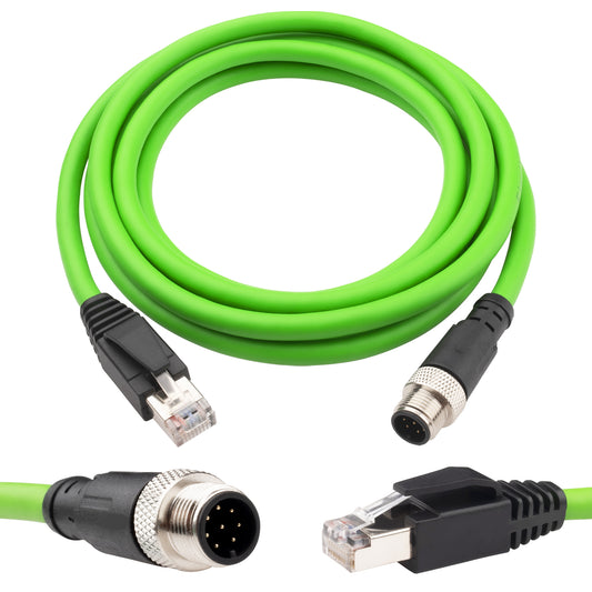 M12 to RJ45 Industrial Ethernet Cable Cat5e,Automation Systems Interconnect M12 8 Pin A Code Male to RJ45 Male Shielded Cable Assembly, Cat5e SFTP 26 AWG 2M/6.6Ft