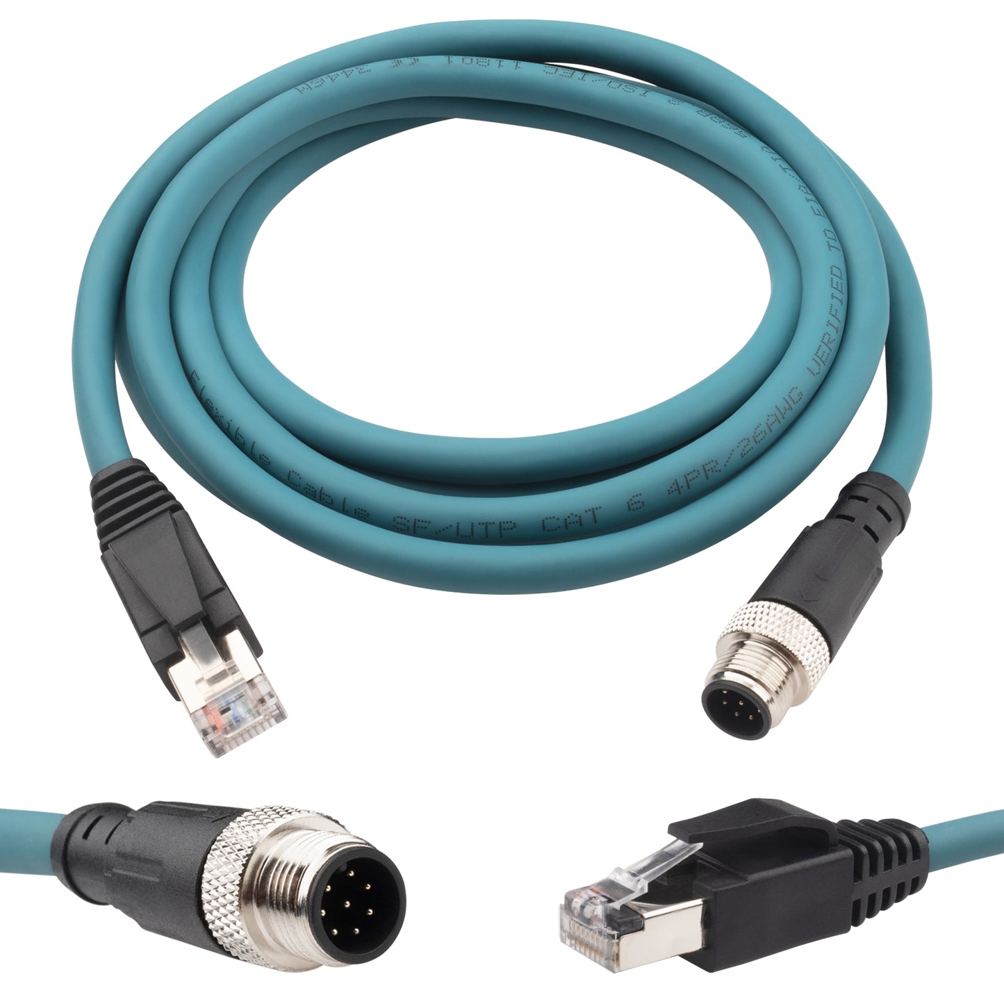 M12 8 Pin to RJ45 Cable Cat5e Industrial Ethernet Shielded Cable M12 A Coded to RJ45 Cord for Cognex and Automation Application SFTP 26AWG 2M