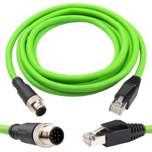 M12 8 Pin to RJ45 Shielded Cable Cat6a, Industrial Field-wireable M12 8 Pin A Code Male to RJ45 Ethernet CAT6a Cable Assembly 6.6Ft Shielded Patch Cord for Automation Application