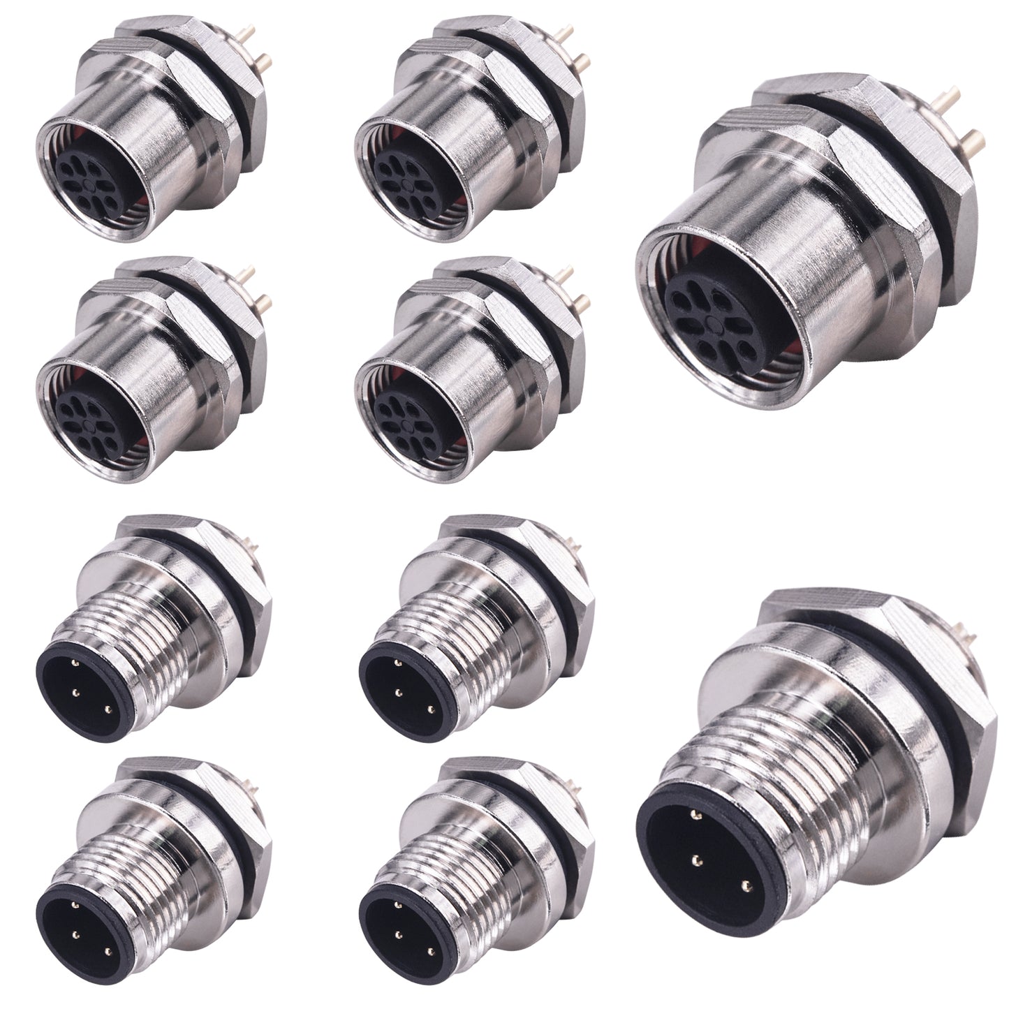 M12 4 Pin Male Fema Aviation Panel Mount Connector,Lonlonty 12mm Waterproof Chassis Panel Back Mount Socket Sensor Connector 5 Sets