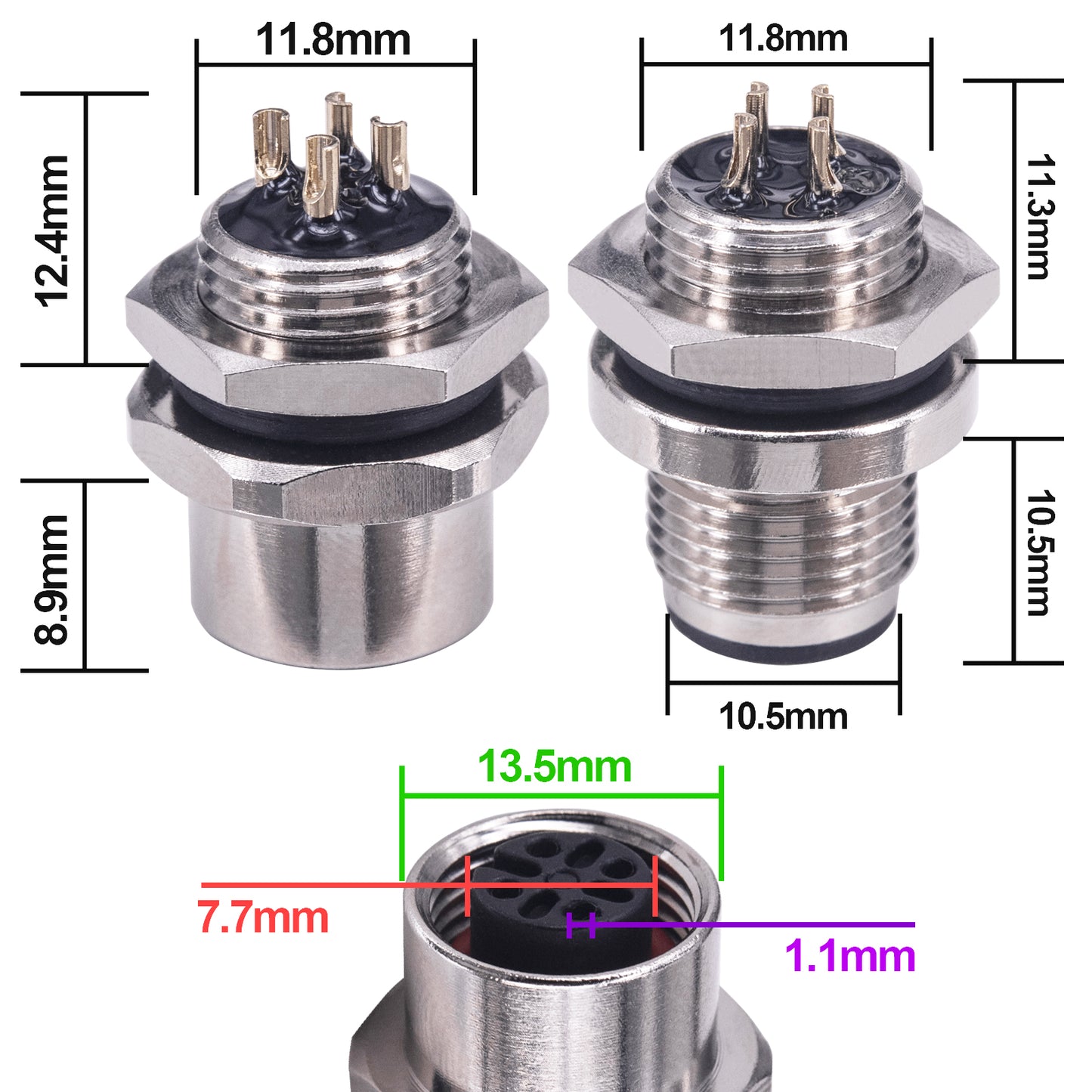 M12 4 Pin Male Fema Aviation Panel Mount Connector,Lonlonty 12mm Waterproof Chassis Panel Back Mount Socket Sensor Connector 5 Sets