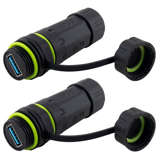 Lonlonty Waterproof Panel USB Connector, M20 IP68 USB 3.0 Panel Mount Connector, Female to Female, with Shield Extension Adapter,  2 PCS