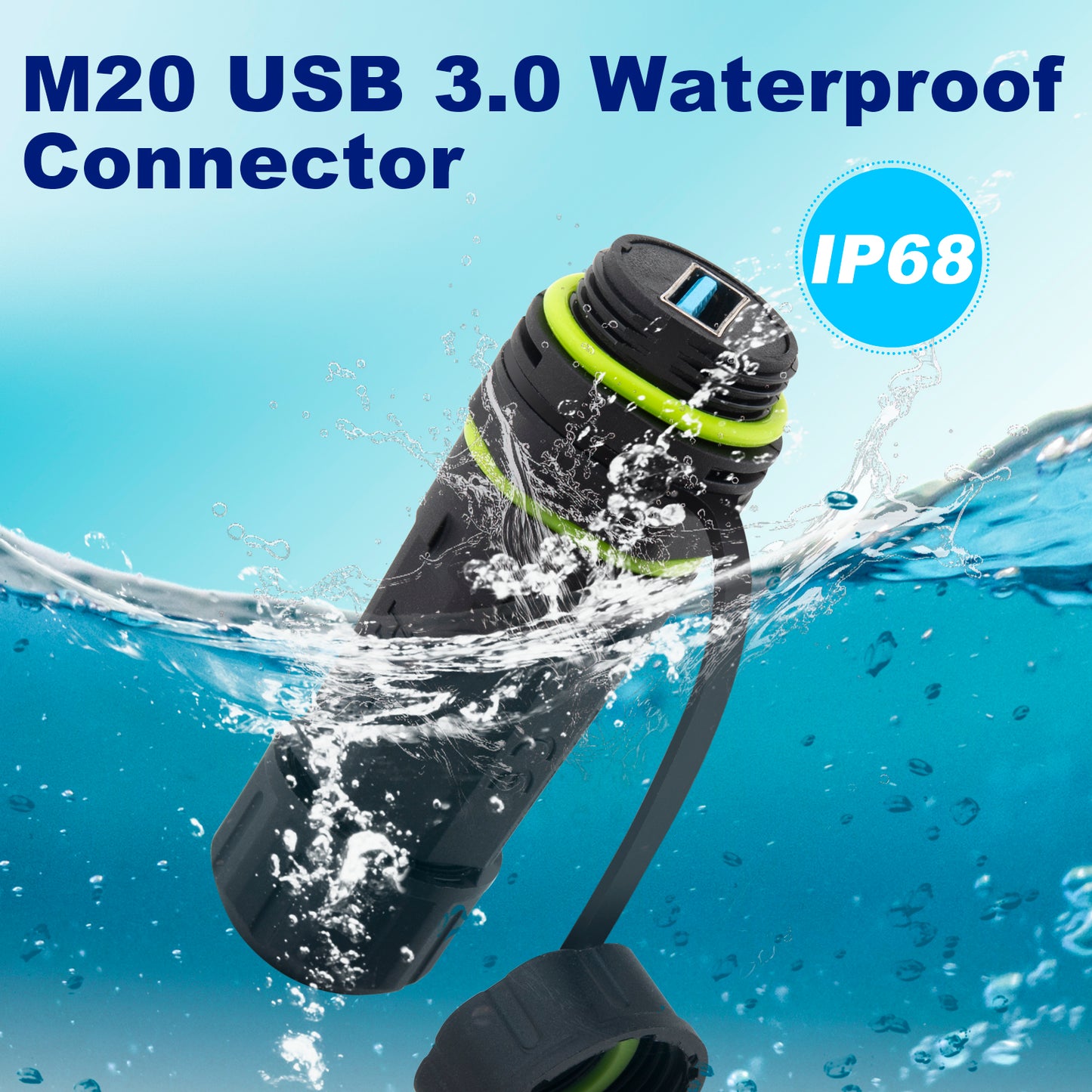 Waterproof Panel USB Connector, M20 IP68 USB 3.0 Panel Mount Connector, Female to Female, with Shield Extension Adapter, 2 PCS Pack