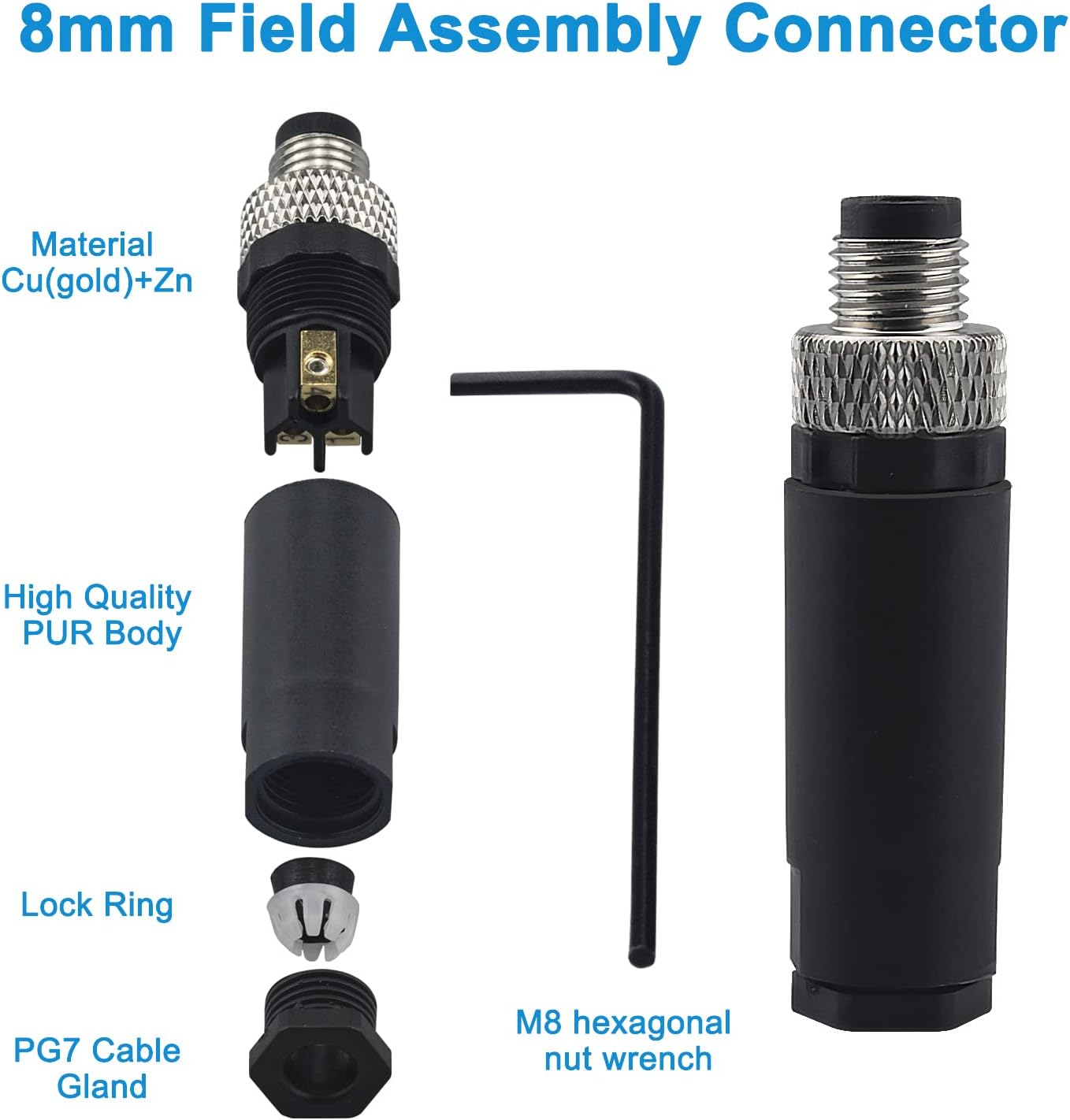 Industrial Sensor Connector Plug,Lonlonty Field Assembly M8 Connector 4 Pin A Coding UTP IP67 Waterproof Aviation Connector Adapter (Male,4 Pin,4Pack)