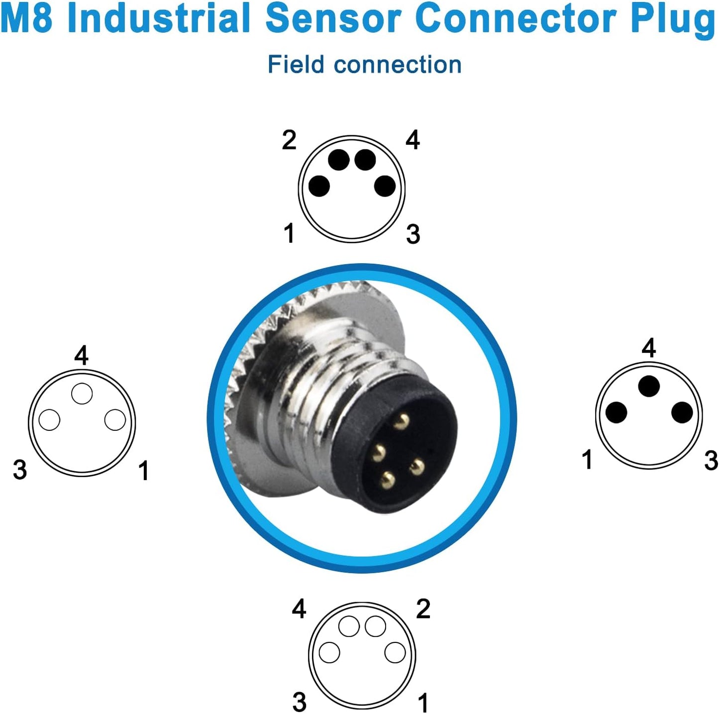 Industrial Sensor Connector Plug,Lonlonty Field Assembly M8 Connector 4 Pin A Coding UTP IP67 Waterproof Aviation Connector Adapter (Male,4 Pin,4Pack)