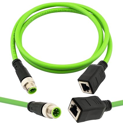 M12 4-Pin D-Coded Male to RJ45 Female Cable — 1 m